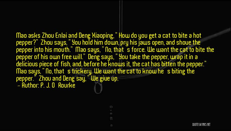 P. J. O'Rourke Quotes: Mao Asks Zhou Enlai And Deng Xiaoping, How Do You Get A Cat To Bite A Hot Pepper? Zhou Says,