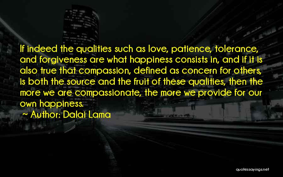 Dalai Lama Quotes: If Indeed The Qualities Such As Love, Patience, Tolerance, And Forgiveness Are What Happiness Consists In, And If It Is