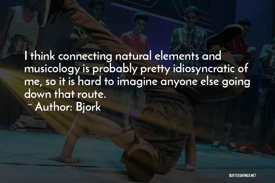 Bjork Quotes: I Think Connecting Natural Elements And Musicology Is Probably Pretty Idiosyncratic Of Me, So It Is Hard To Imagine Anyone