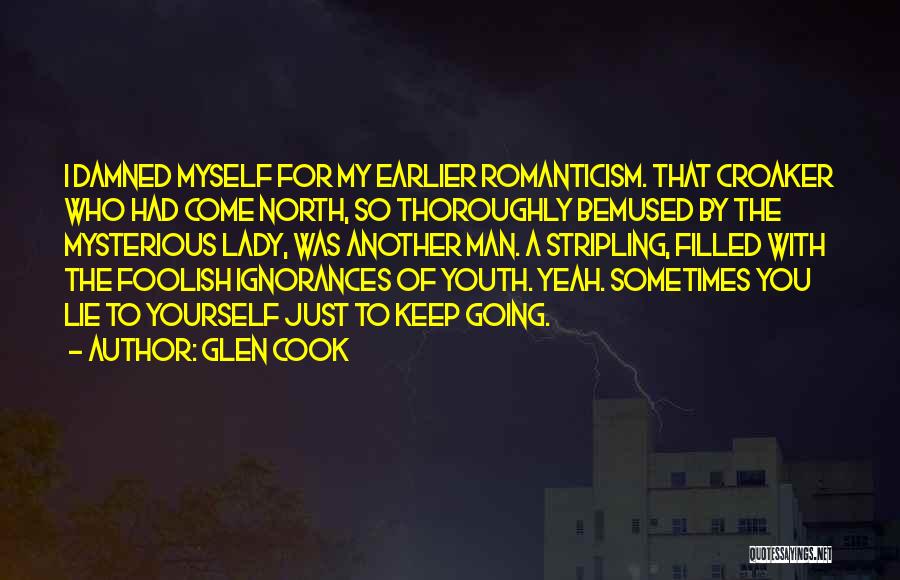 Glen Cook Quotes: I Damned Myself For My Earlier Romanticism. That Croaker Who Had Come North, So Thoroughly Bemused By The Mysterious Lady,