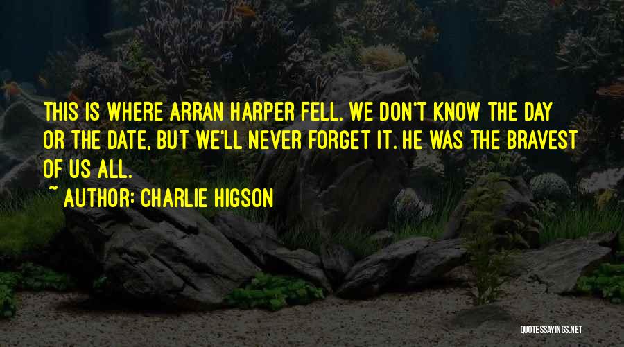 Charlie Higson Quotes: This Is Where Arran Harper Fell. We Don't Know The Day Or The Date, But We'll Never Forget It. He