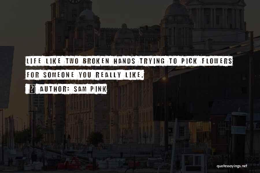 Sam Pink Quotes: Life Like Two Broken Hands Trying To Pick Flowers For Someone You Really Like.