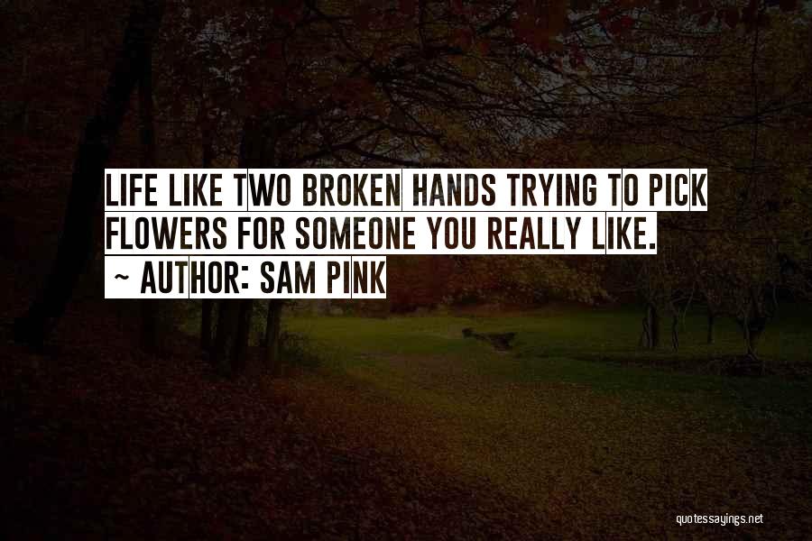 Sam Pink Quotes: Life Like Two Broken Hands Trying To Pick Flowers For Someone You Really Like.