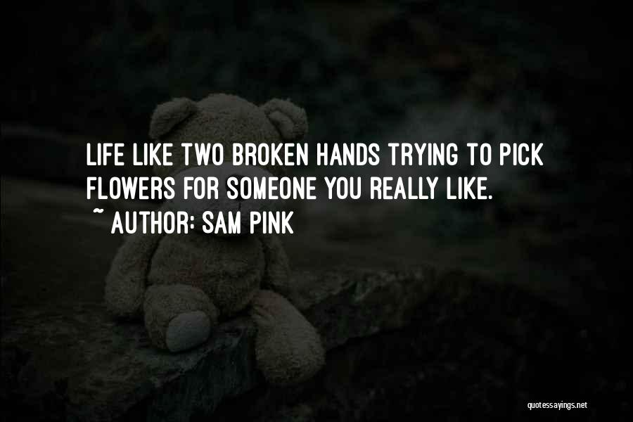 Sam Pink Quotes: Life Like Two Broken Hands Trying To Pick Flowers For Someone You Really Like.