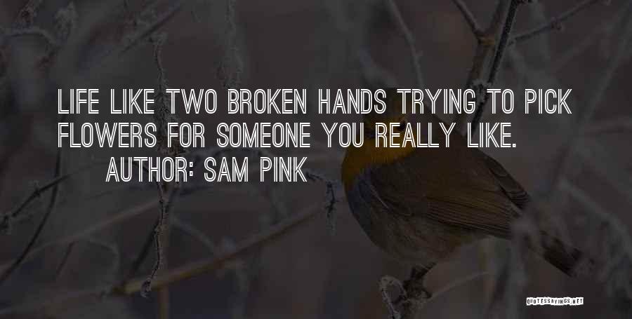 Sam Pink Quotes: Life Like Two Broken Hands Trying To Pick Flowers For Someone You Really Like.