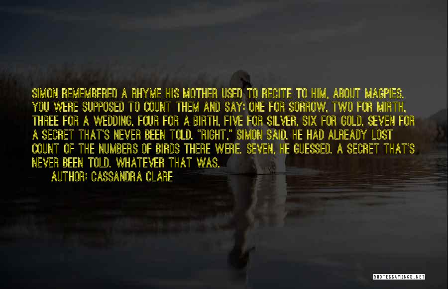 Cassandra Clare Quotes: Simon Remembered A Rhyme His Mother Used To Recite To Him, About Magpies. You Were Supposed To Count Them And