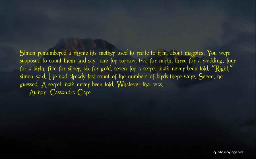Cassandra Clare Quotes: Simon Remembered A Rhyme His Mother Used To Recite To Him, About Magpies. You Were Supposed To Count Them And