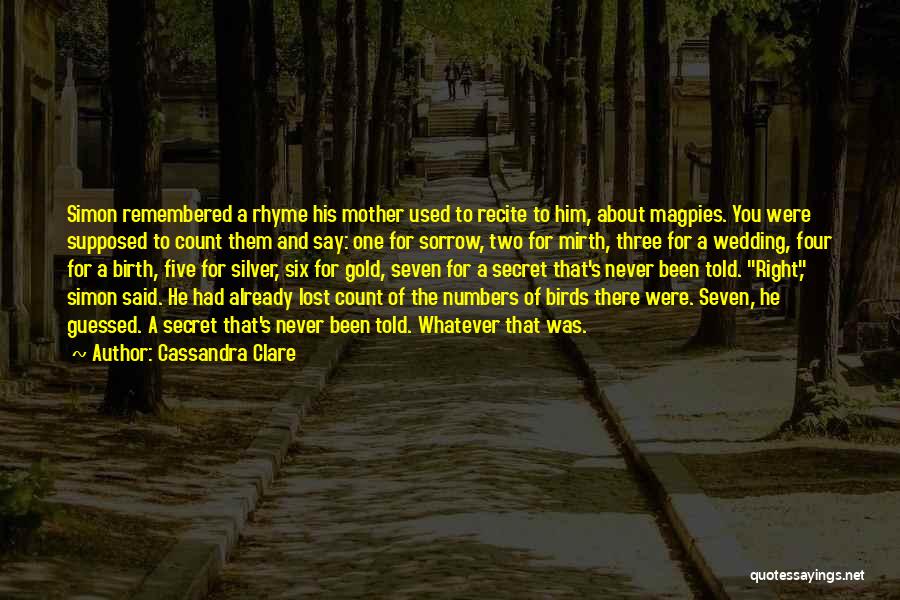 Cassandra Clare Quotes: Simon Remembered A Rhyme His Mother Used To Recite To Him, About Magpies. You Were Supposed To Count Them And