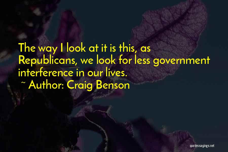Craig Benson Quotes: The Way I Look At It Is This, As Republicans, We Look For Less Government Interference In Our Lives.