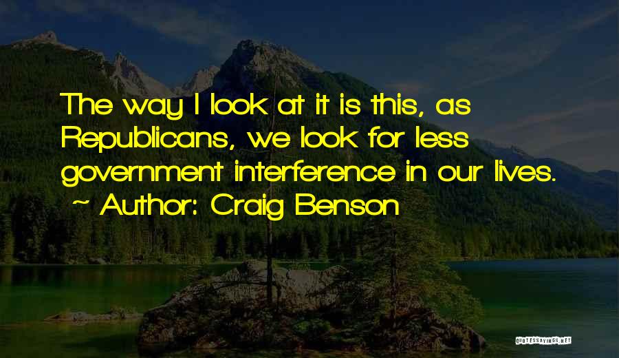 Craig Benson Quotes: The Way I Look At It Is This, As Republicans, We Look For Less Government Interference In Our Lives.