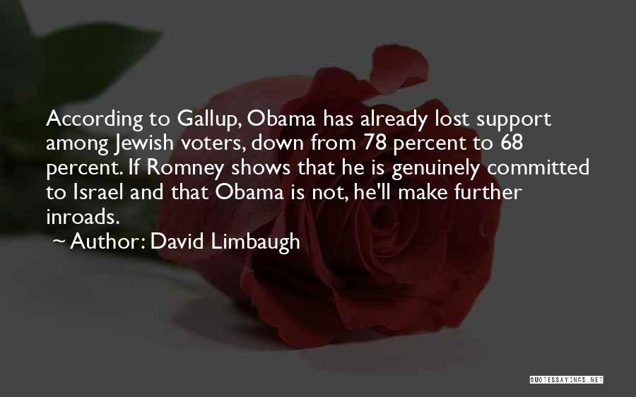 David Limbaugh Quotes: According To Gallup, Obama Has Already Lost Support Among Jewish Voters, Down From 78 Percent To 68 Percent. If Romney
