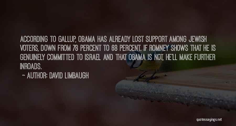 David Limbaugh Quotes: According To Gallup, Obama Has Already Lost Support Among Jewish Voters, Down From 78 Percent To 68 Percent. If Romney