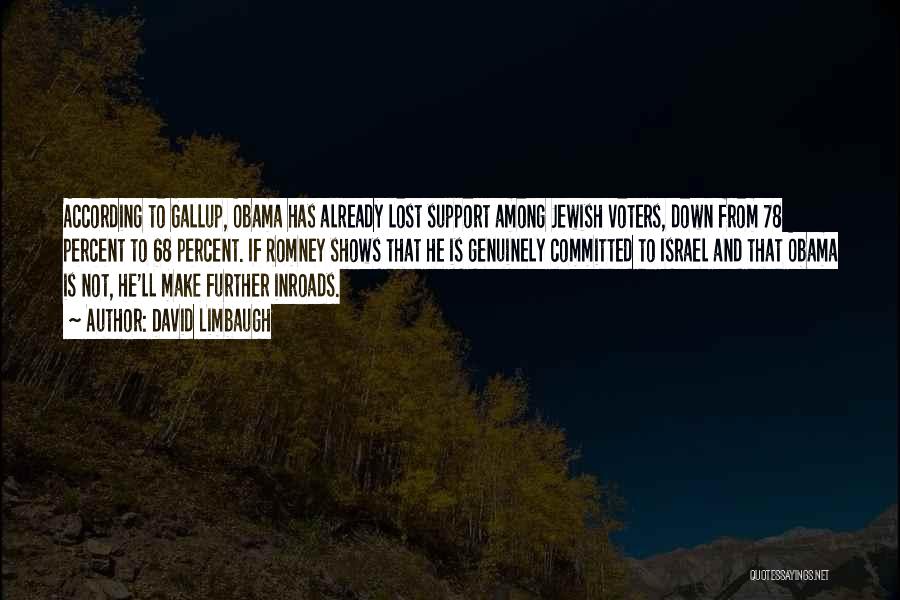 David Limbaugh Quotes: According To Gallup, Obama Has Already Lost Support Among Jewish Voters, Down From 78 Percent To 68 Percent. If Romney