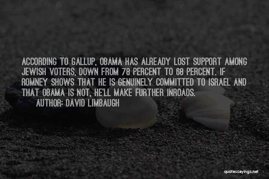 David Limbaugh Quotes: According To Gallup, Obama Has Already Lost Support Among Jewish Voters, Down From 78 Percent To 68 Percent. If Romney