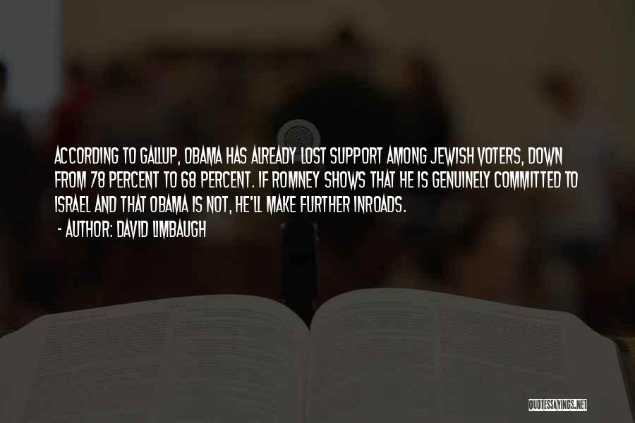 David Limbaugh Quotes: According To Gallup, Obama Has Already Lost Support Among Jewish Voters, Down From 78 Percent To 68 Percent. If Romney