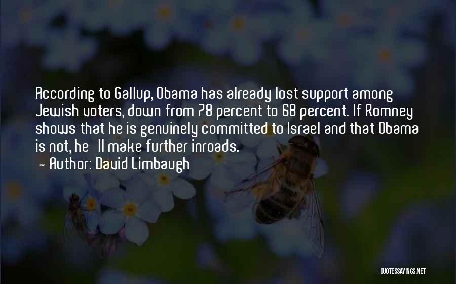 David Limbaugh Quotes: According To Gallup, Obama Has Already Lost Support Among Jewish Voters, Down From 78 Percent To 68 Percent. If Romney