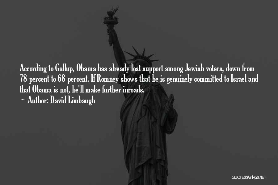 David Limbaugh Quotes: According To Gallup, Obama Has Already Lost Support Among Jewish Voters, Down From 78 Percent To 68 Percent. If Romney