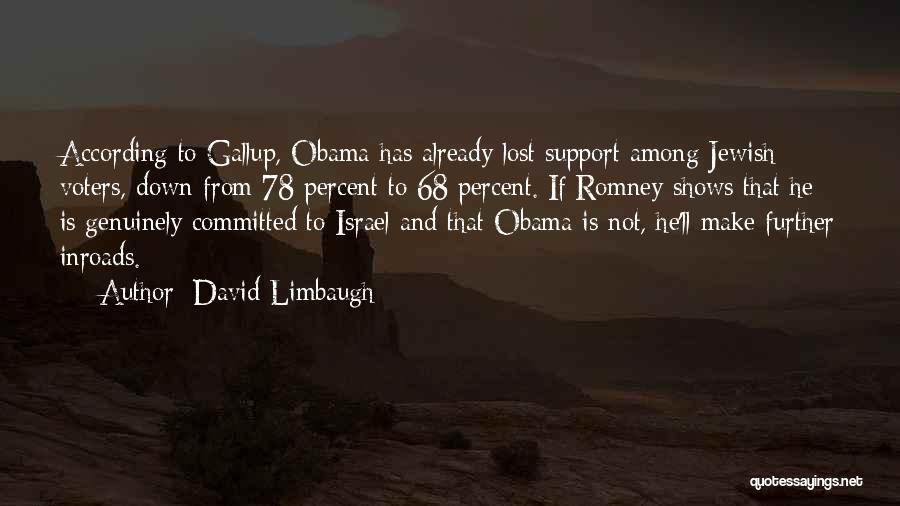 David Limbaugh Quotes: According To Gallup, Obama Has Already Lost Support Among Jewish Voters, Down From 78 Percent To 68 Percent. If Romney