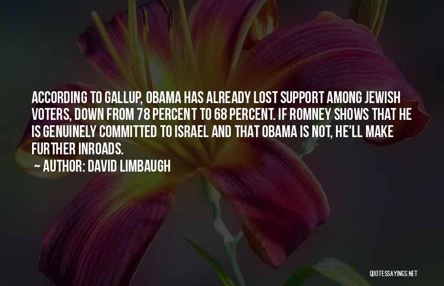 David Limbaugh Quotes: According To Gallup, Obama Has Already Lost Support Among Jewish Voters, Down From 78 Percent To 68 Percent. If Romney