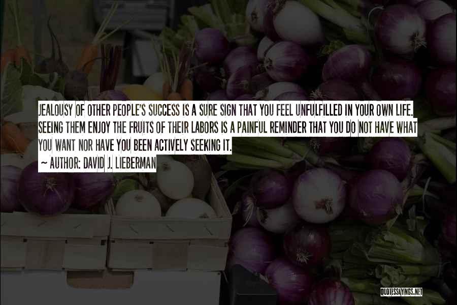 David J. Lieberman Quotes: Jealousy Of Other People's Success Is A Sure Sign That You Feel Unfulfilled In Your Own Life. Seeing Them Enjoy