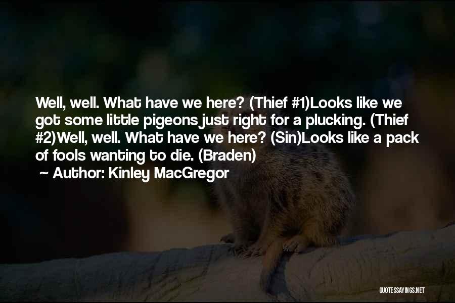 Kinley MacGregor Quotes: Well, Well. What Have We Here? (thief #1)looks Like We Got Some Little Pigeons Just Right For A Plucking. (thief