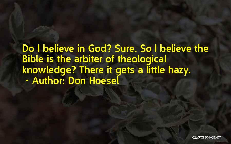 Don Hoesel Quotes: Do I Believe In God? Sure. So I Believe The Bible Is The Arbiter Of Theological Knowledge? There It Gets