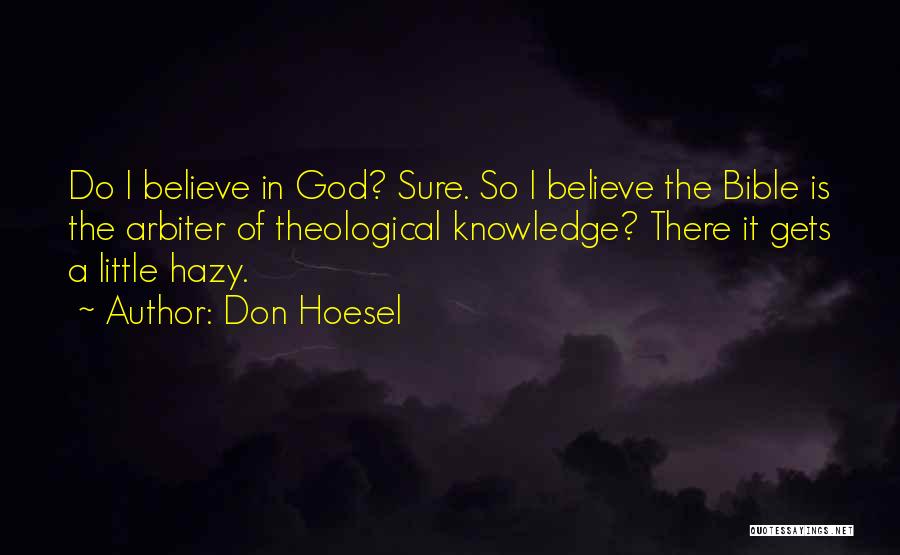 Don Hoesel Quotes: Do I Believe In God? Sure. So I Believe The Bible Is The Arbiter Of Theological Knowledge? There It Gets