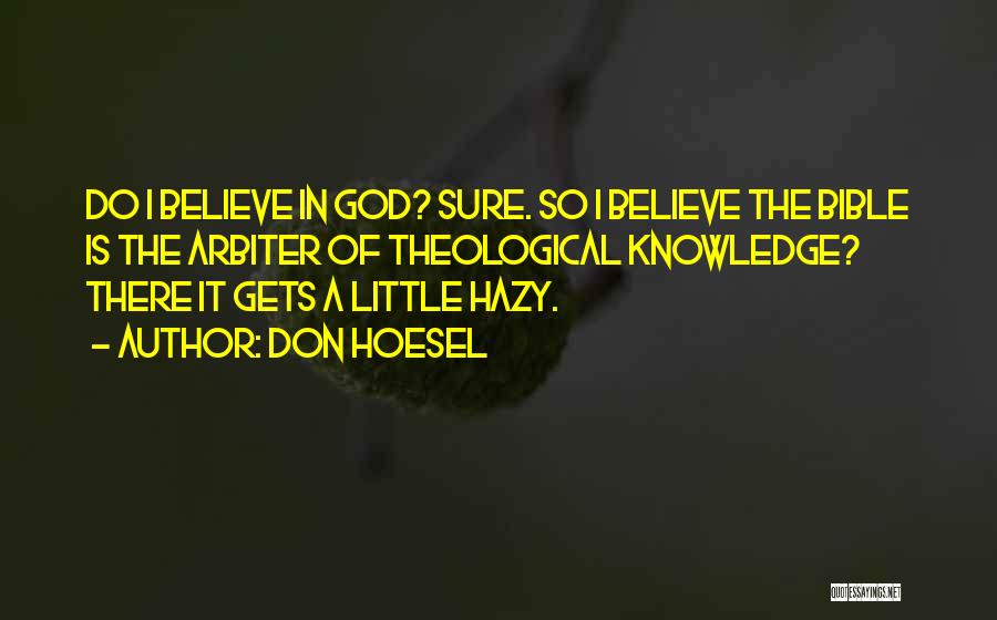 Don Hoesel Quotes: Do I Believe In God? Sure. So I Believe The Bible Is The Arbiter Of Theological Knowledge? There It Gets