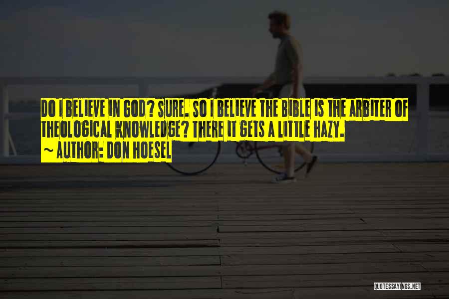 Don Hoesel Quotes: Do I Believe In God? Sure. So I Believe The Bible Is The Arbiter Of Theological Knowledge? There It Gets