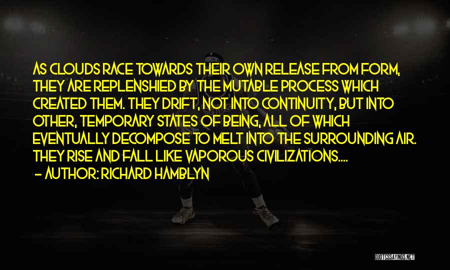 Richard Hamblyn Quotes: As Clouds Race Towards Their Own Release From Form, They Are Replenshied By The Mutable Process Which Created Them. They