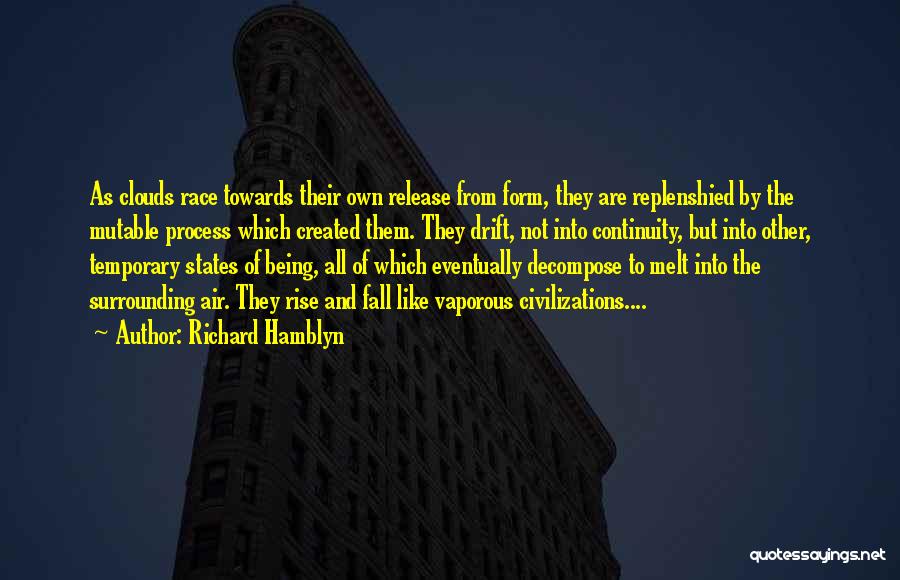 Richard Hamblyn Quotes: As Clouds Race Towards Their Own Release From Form, They Are Replenshied By The Mutable Process Which Created Them. They