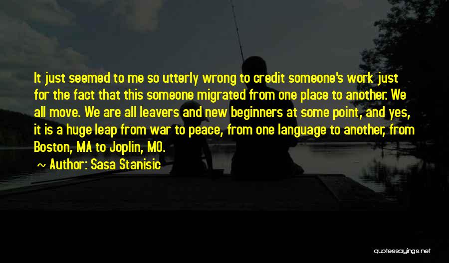 Sasa Stanisic Quotes: It Just Seemed To Me So Utterly Wrong To Credit Someone's Work Just For The Fact That This Someone Migrated