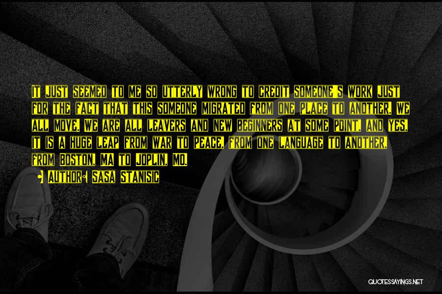 Sasa Stanisic Quotes: It Just Seemed To Me So Utterly Wrong To Credit Someone's Work Just For The Fact That This Someone Migrated