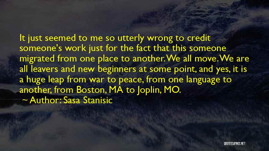 Sasa Stanisic Quotes: It Just Seemed To Me So Utterly Wrong To Credit Someone's Work Just For The Fact That This Someone Migrated