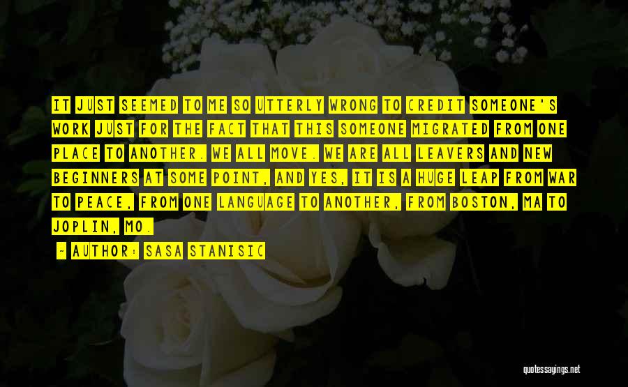 Sasa Stanisic Quotes: It Just Seemed To Me So Utterly Wrong To Credit Someone's Work Just For The Fact That This Someone Migrated