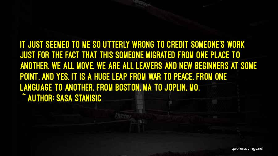 Sasa Stanisic Quotes: It Just Seemed To Me So Utterly Wrong To Credit Someone's Work Just For The Fact That This Someone Migrated
