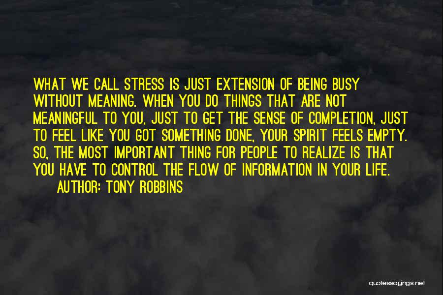 Tony Robbins Quotes: What We Call Stress Is Just Extension Of Being Busy Without Meaning. When You Do Things That Are Not Meaningful