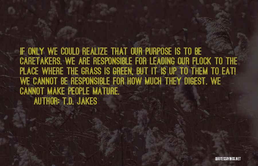 T.D. Jakes Quotes: If Only We Could Realize That Our Purpose Is To Be Caretakers. We Are Responsible For Leading Our Flock To