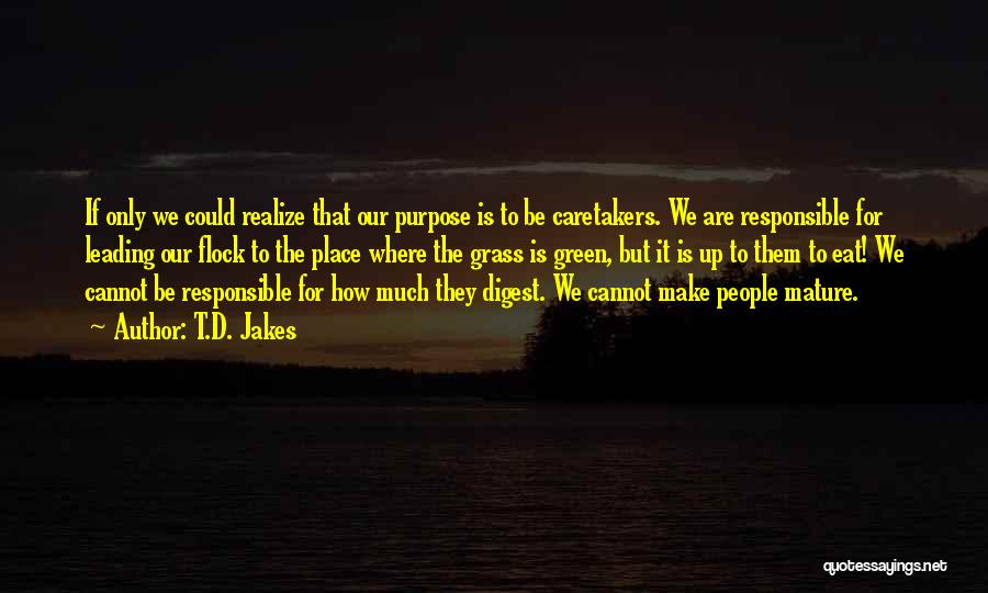 T.D. Jakes Quotes: If Only We Could Realize That Our Purpose Is To Be Caretakers. We Are Responsible For Leading Our Flock To