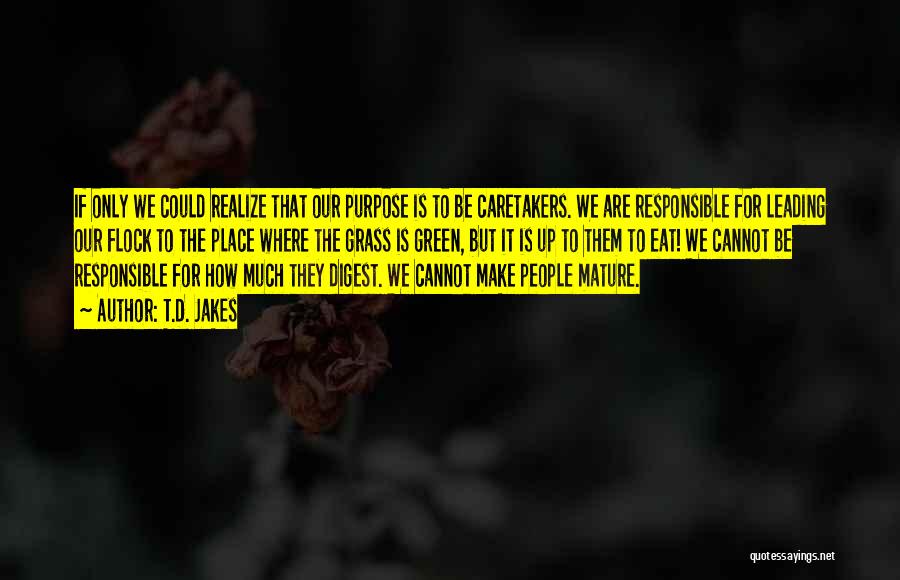 T.D. Jakes Quotes: If Only We Could Realize That Our Purpose Is To Be Caretakers. We Are Responsible For Leading Our Flock To