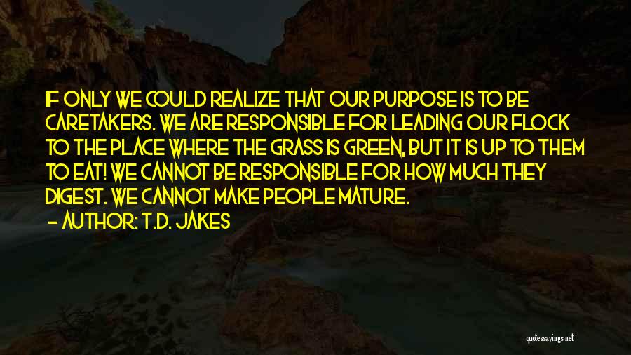 T.D. Jakes Quotes: If Only We Could Realize That Our Purpose Is To Be Caretakers. We Are Responsible For Leading Our Flock To