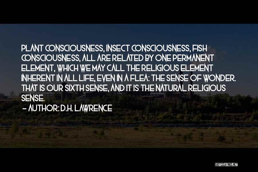 D.H. Lawrence Quotes: Plant Consciousness, Insect Consciousness, Fish Consciousness, All Are Related By One Permanent Element, Which We May Call The Religious Element