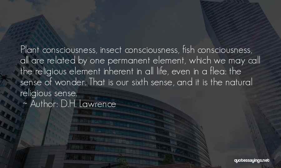 D.H. Lawrence Quotes: Plant Consciousness, Insect Consciousness, Fish Consciousness, All Are Related By One Permanent Element, Which We May Call The Religious Element