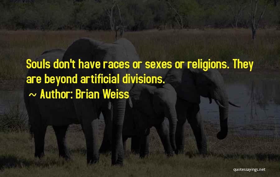 Brian Weiss Quotes: Souls Don't Have Races Or Sexes Or Religions. They Are Beyond Artificial Divisions.