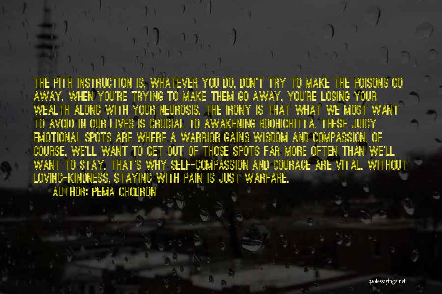 Pema Chodron Quotes: The Pith Instruction Is, Whatever You Do, Don't Try To Make The Poisons Go Away. When You're Trying To Make