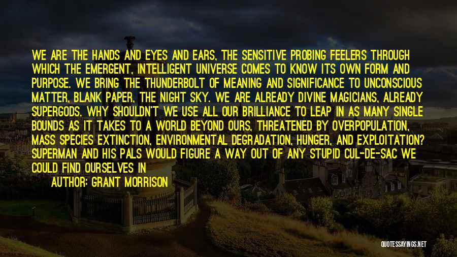 Grant Morrison Quotes: We Are The Hands And Eyes And Ears, The Sensitive Probing Feelers Through Which The Emergent, Intelligent Universe Comes To