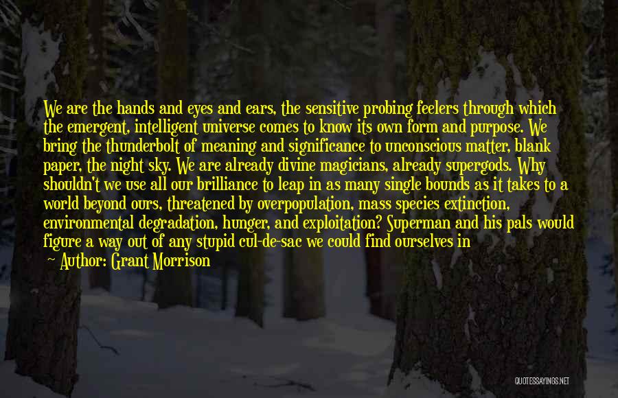 Grant Morrison Quotes: We Are The Hands And Eyes And Ears, The Sensitive Probing Feelers Through Which The Emergent, Intelligent Universe Comes To