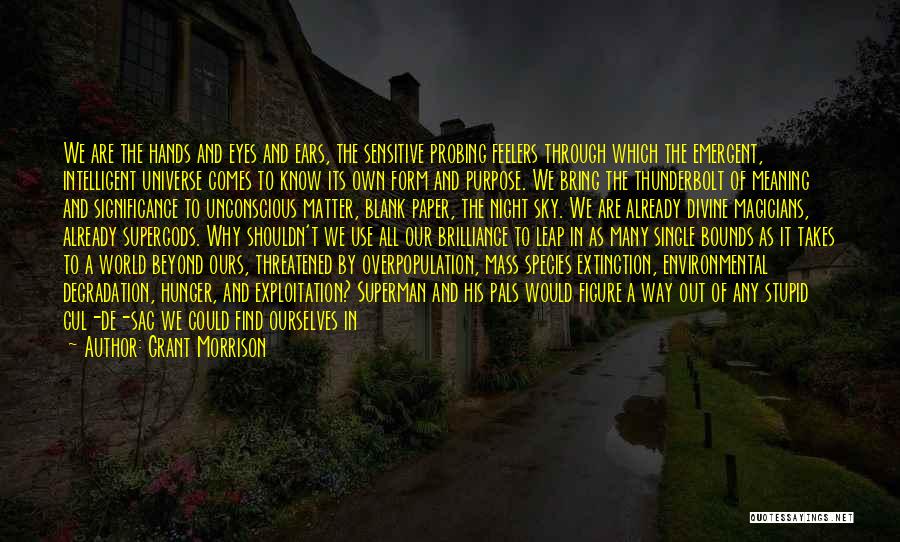 Grant Morrison Quotes: We Are The Hands And Eyes And Ears, The Sensitive Probing Feelers Through Which The Emergent, Intelligent Universe Comes To