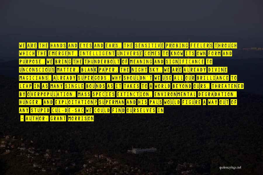 Grant Morrison Quotes: We Are The Hands And Eyes And Ears, The Sensitive Probing Feelers Through Which The Emergent, Intelligent Universe Comes To