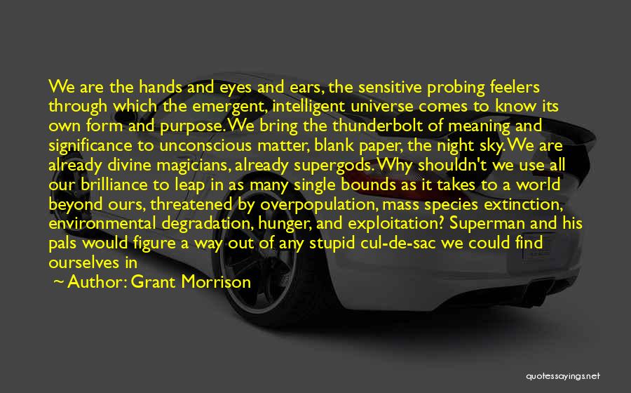 Grant Morrison Quotes: We Are The Hands And Eyes And Ears, The Sensitive Probing Feelers Through Which The Emergent, Intelligent Universe Comes To